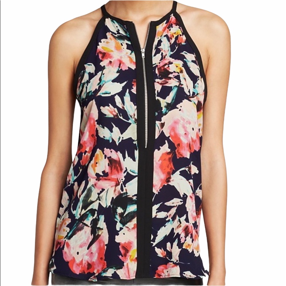 AQUA High Low Floral Tank Top Navy XS